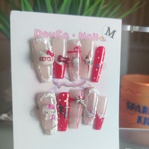 Kitty Pink & Red Press-On Nail Set